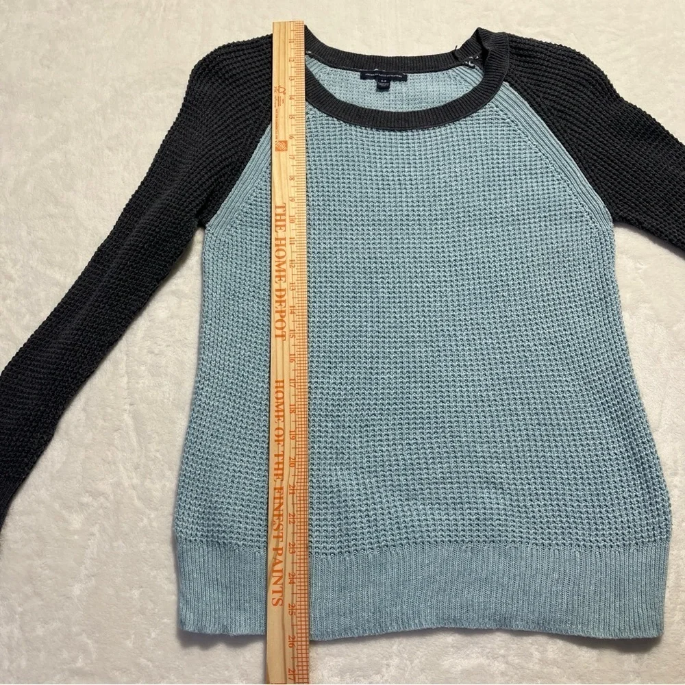 AMERICAN EAGLE Waffle Knit Raglan Pullover Sweater Blue/Gray S